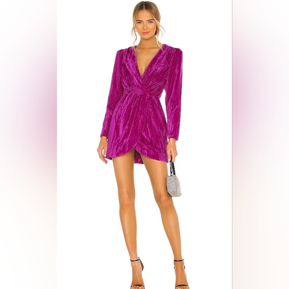 Lovers & Friends Cace Mini Velvet Magenta  Pink Dress